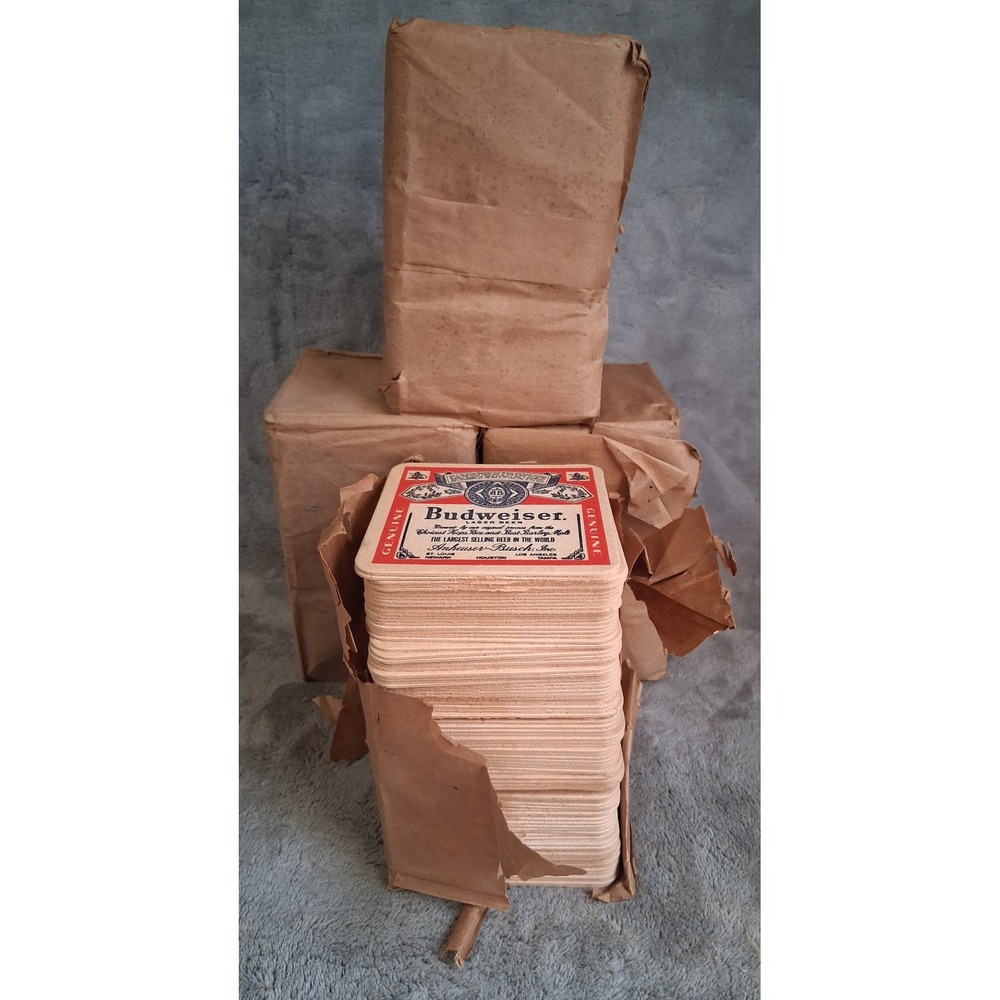 Vtg Budweiser Beer Coasters Lot 394 NOS 1970s Factory Paper Wrap Barware